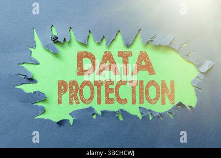 Sign displaying Data Protection, Business concept legal control over access and use of data stored in computer Thinking New Writing Concepts, Breaking Stock Photo