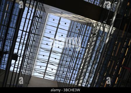 Glass ceiling in a modern office building, bottom view Stock Photo