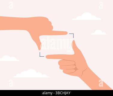 Two hands making a camera frame shape. Flat vector illustration Stock Vector