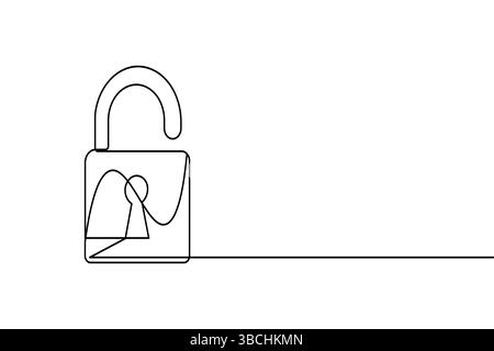 Lock icon minimalist style single line art isolated vector drawing Stock Vector