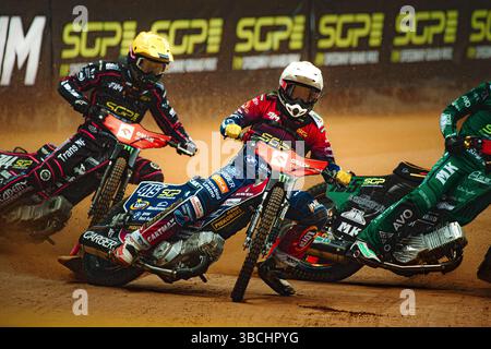 WARSZAWA, POLAND – MAY 17, 2025: Orlen Oil FIM Speedway Grand Prix of Poland in PGE Narodowy 2025. In photo Dominik Kubera (415, Poland). Stock Photo