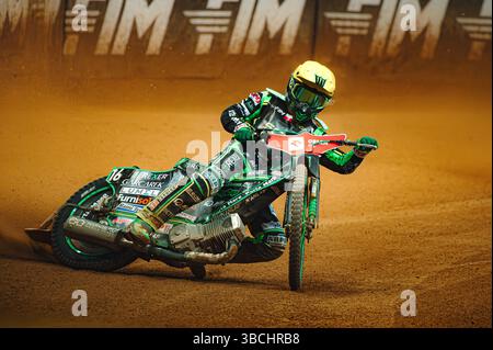 WARSZAWA, POLAND – MAY 17, 2025: Orlen Oil FIM Speedway Grand Prix of Poland in PGE Narodowy 2025. In photo Patryk Dudek (16, Poland). Stock Photo