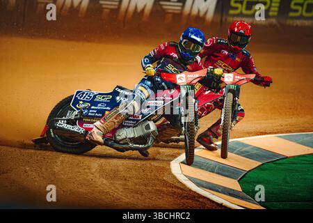 WARSZAWA, POLAND – MAY 17, 2025: Orlen Oil FIM Speedway Grand Prix of Poland in PGE Narodowy 2025. In photo Dominik Kubera (415, Poland). Stock Photo