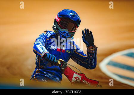 WARSZAWA, POLAND – MAY 17, 2025: Orlen Oil FIM Speedway Grand Prix of Poland in PGE Narodowy 2025. In photo Bartosz Zmarzlik (95, Poland). Stock Photo