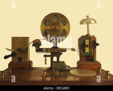 vintage effect image of an old morse code telegraph machine with bell ...