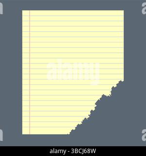 Legal yellow paper sheet of torn notepad with ruled line designs, ideal for notes, school, or office use. Clean and simple layout for digital or print Stock Vector