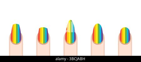 Rainbow Pride Nail Art, Colorful Manicure Designs, Fashion Statement Nails Stock Vector