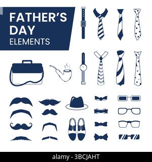 Father's Day Icon Set Men's Accessories & Style Elements Dapper Dad Vector Collection Stock Vector