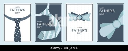 Happy Father's Day Card, Poster & Banner Set, Elegant Necktie and Bow tie Designs for Dad, Minimal Flat Style Greeting Vector Illustration Stock Vector
