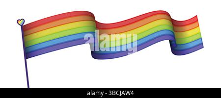 Waving Rainbow Pride Flag, Symbol of Rights & Love, Celebration of Diversity & Inclusion Stock Vector