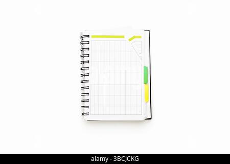 Open schedule with ring binder, isolated on white Stock Photo
