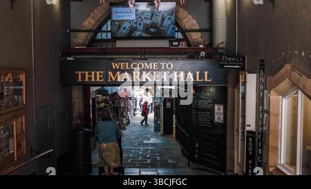Entrance and sign for the Market Hall in Durham,England, UK Stock Photo