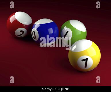 Pool balls on green with 2017, New Year concept 3d rendering Stock Photo