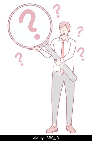 A man holding a magnifying glass symbolizes the spirit of curiosity and the continuous quest for knowledge Stock Vector