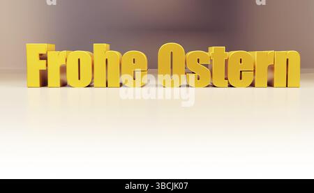 German words Happy Easter in gold on a bright background, 3d rendering Stock Photo