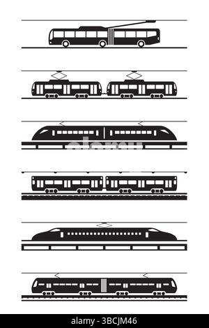 Electric passenger bus and trains – vector illustration Stock Vector