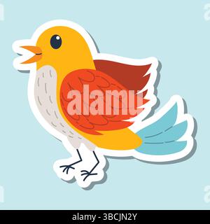 Flat style bird sticker featuring a charming and minimal look. Ideal for fun stationery, kids designs, digital elements, or nature-themed creative pro Stock Vector