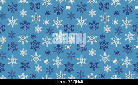 Elegant seamless snowflake pattern in cool blue tones. Ideal for winter-themed designs, festive packaging, greeting cards, or cozy seasonal prints. Stock Vector