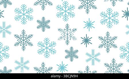 Seamless pattern with delicate blue snowflakes on a light background. Crisp and wintry design, perfect for seasonal wrapping paper, textiles, or holid Stock Vector