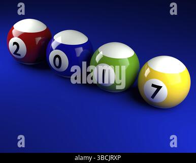 Pool balls on green with 2017, New Year concept 3d rendering Stock Photo