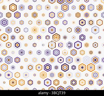 Seamless hexagon pattern. Multicolored geometric elements of varied size. Bold rounded stacked hexagon cells. Hexagon pattern. Tileable design. Stock Vector