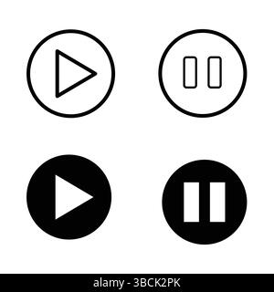 A collection of simple black and white icons, representing the universal symbols for 'play' and 'pause' functions, commonly found in media controls Stock Vector