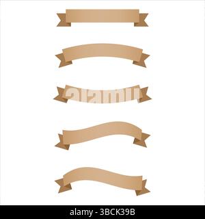 Set of Five Blank Brown Ribbon Banners Isolated on White Background Stock Vector