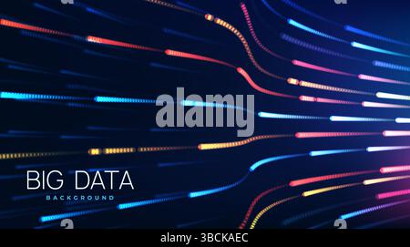 Big Data Flow Particles. Background with streams of information rushing through cyberspace. Futuristic Business banner with modern technologies Stock Vector