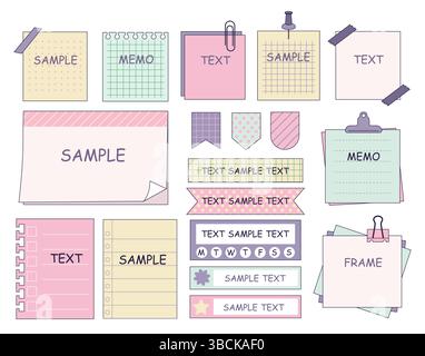 Set of different sticky notes. Vintage design elements with torn out notebook papers, reminders, memos and bookmarks. Sheets of note papers. Flat Stock Vector