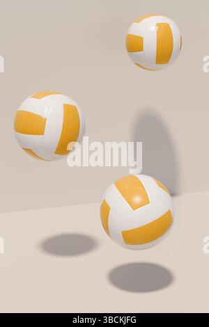 Three volleyballs are bouncing in midair, showcasing a fun sports vibe. 3d rendering Stock Photo