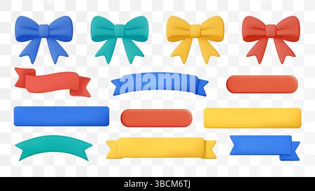 3d Ribbon Bow Banner Text Box Plastic Title Strip Badge Curve Label Vector Design Set Tag Gift Frame Flag Button Stock Vector