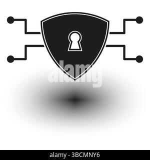 Digital shield icon. Cyber lock symbol. Secure network vector. Black keyhole element. Stock Vector
