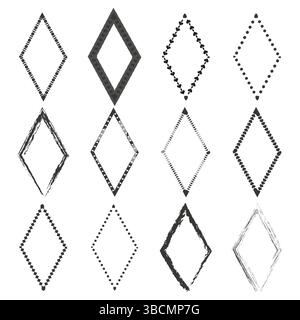 Black diamond frames. Hand drawn texture. Grunge vector outline. Artistic border shape. Stock Vector