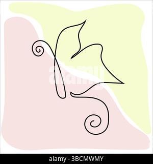 Butterfly pastel background. Black line drawing. Pink yellow gradient. Vector insect illustration. Stock Vector