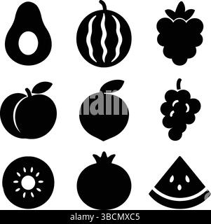 Collection of Tropical and Orchard Fruit Silhouettes Stock Vector