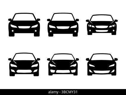 Set of Front View Car Silhouette Vector for Automotive Design, Vehicle Icons, Transport, Urban Traffic Stock Vector
