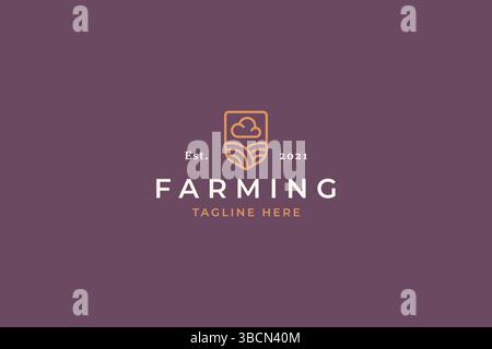 Abstract Season Farm Field with Cloud on The Shield Logo Concept. Stock Vector