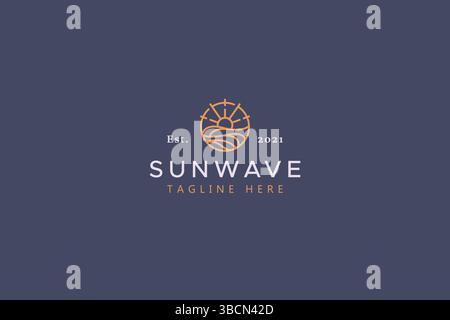 Sun and Wave Illustration Badge Logo. Creative Idea and Simple Vector Template Brand Identity. Stock Vector