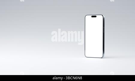 3D render illustration of a mobile phone for mock up. Smartphone frame blank screen isolated on white background. For mockup on light background. Stock Photo