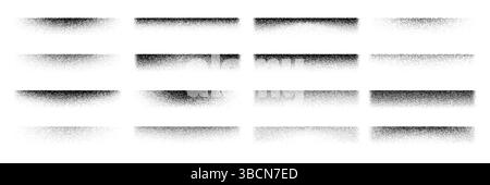 Noise grain edge shadows with gradient stipple dots for shade lines, vector frame borders. Edge shadows with noise grain effect of dotwork or brush grit and sand overlay for realistic edge shadows Stock Vector