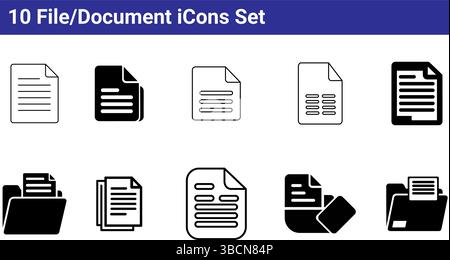10 File & Document Icons Set - Digital & Paper Record Symbols Stock Vector