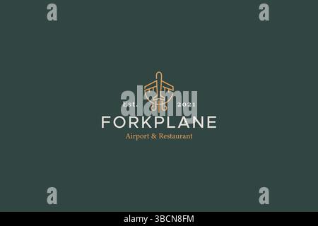 Travel Food Logo Concept. Plane and Fork Shape Illustration. Airport and Restaurant. Stock Vector