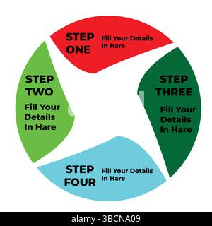 Four Step Infographic Vector Circle | Colorful Business Process Diagram with Flow Segments for Presentation, Marketing, Data Flow | Editable EPS Stock Vector