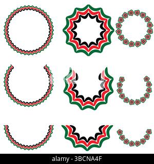 Geometric Zigzag Circle Pattern with Multicolor Borders and Wavy Frame Elements Stock Vector