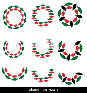Colorful Circle Flower Shape Pattern with Leaf Elements and Rounded Border Layouts Stock Vector