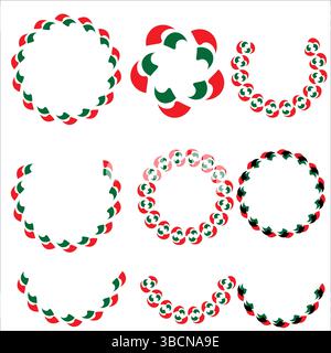 Multicolor Circular Vector Shapes with Ribbon and Emblem Motifs for Fun, Playful, and Cultural Design Elements Stock Vector