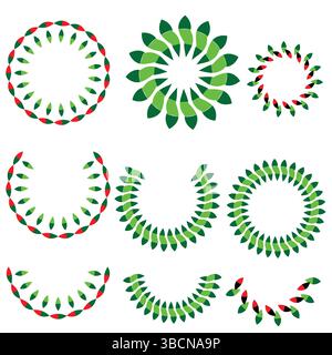 Green and Red Spiral Circle Designs with Natural Floral Elements, Perfect for Christmas, Cultural Art, or Holiday-Themed Vector Graphics Stock Vector