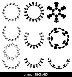 Black Monochrome Circle Vector Set Featuring Arrows, Drops, and Geometric Elements for Modern, Edgy, and Abstract Graphic Design Use Stock Vector