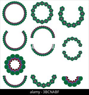 Vector Circular Frames Featuring Leafy and Organic Motifs in Green and Pink for Natural, Eco, and Trendy Use Stock Vector