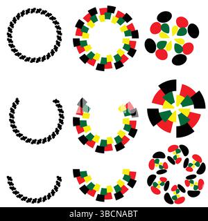Bright Multicolor Circular Designs with Geometric Flower-Like Patterns for Festive, Cultural, or Logo Art Use Stock Vector